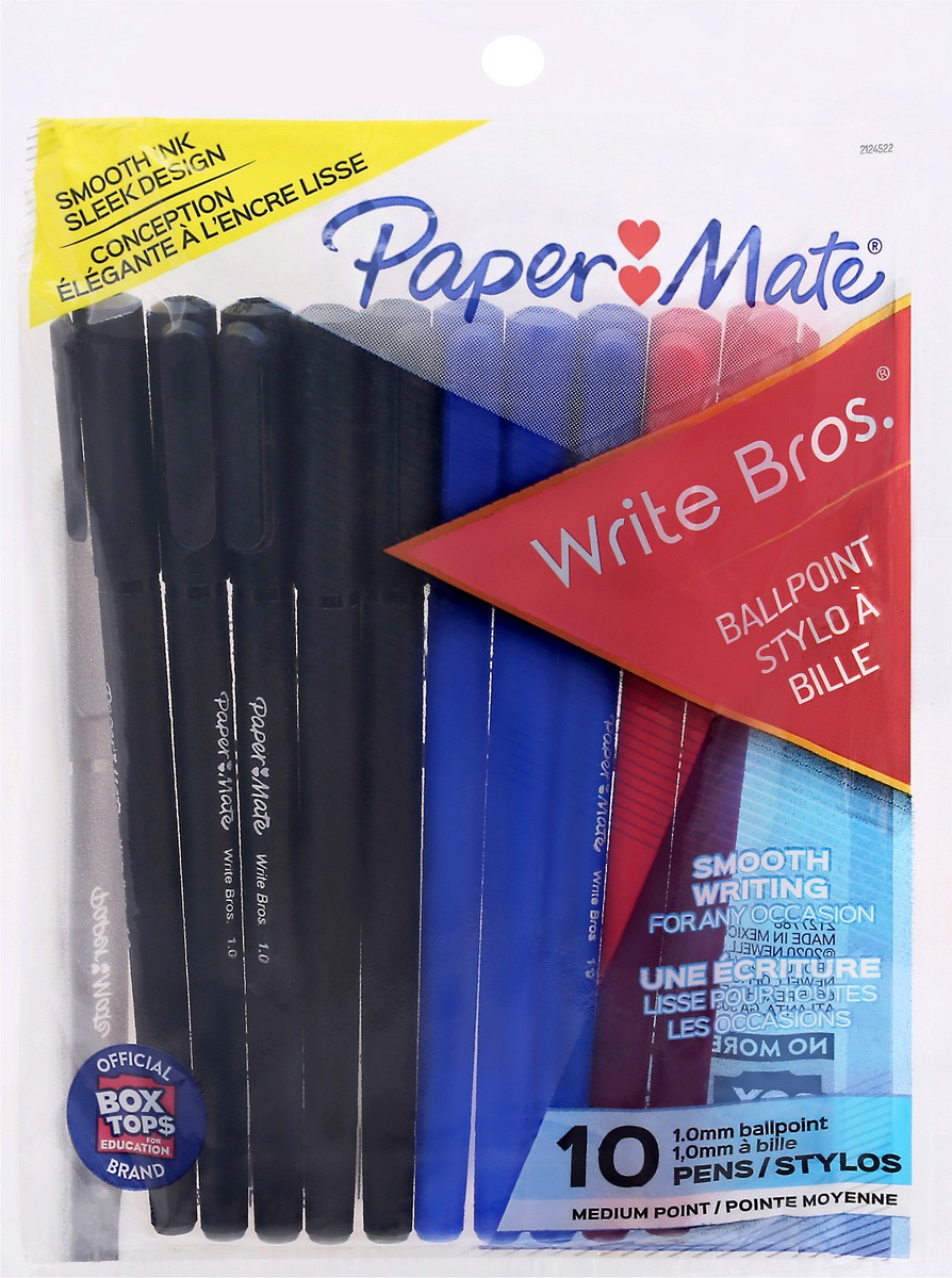 slide 3 of 9, Paper Mate Write Bros. Medium Point Ballpoint Pen 10 ea Bag, 10 ct