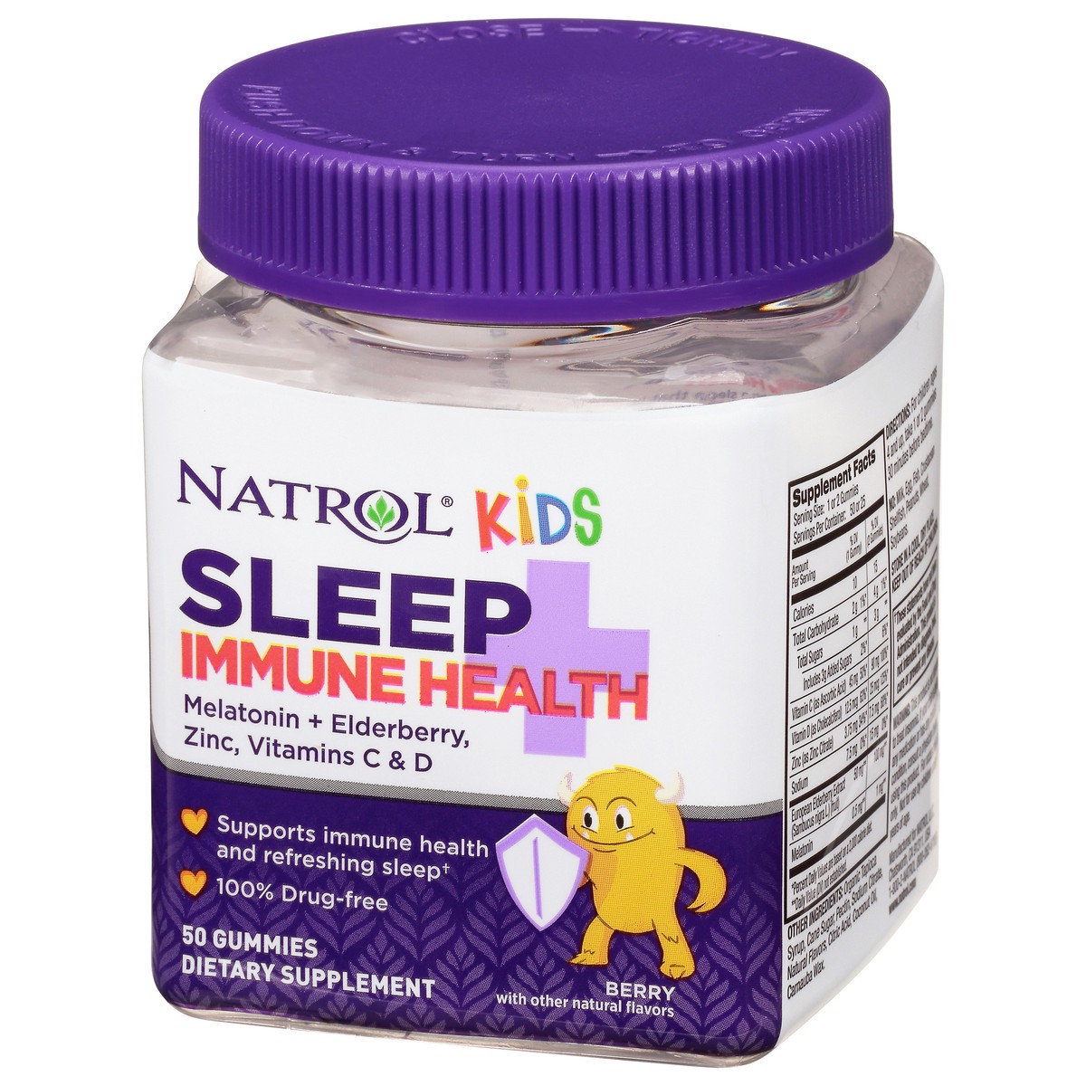 slide 2 of 9, Natrol Kids Sleep+ Immune Health, Drug Free Sleep Aid and Immunity Support, Dietary Supplement, Melatonin, Zinc, Vitamin C and D, Elderberry, 50 Berry Flavored Gummies, 50 ct