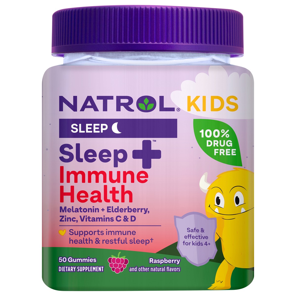 slide 1 of 9, Natrol Kids Sleep+ Immune Health, Drug Free Sleep Aid and Immunity Support, Dietary Supplement, Melatonin, Zinc, Vitamin C and D, Elderberry, 50 Berry Flavored Gummies, 50 ct