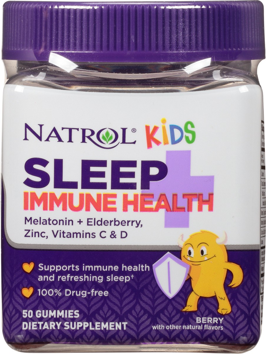 slide 8 of 9, Natrol Kids Sleep+ Immune Health, Drug Free Sleep Aid and Immunity Support, Dietary Supplement, Melatonin, Zinc, Vitamin C and D, Elderberry, 50 Berry Flavored Gummies, 50 ct