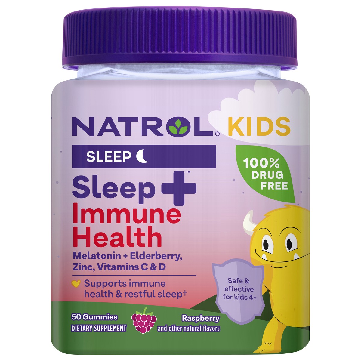 slide 1 of 9, Natrol Kids Sleep+ Immune Health Gummies with Melatonin, Zinc, Vitamin C and D, Elderberry, 50 Raspberry Flavored Melatonin and Immune Health Gummies, 50 Day Supply, 50 ct