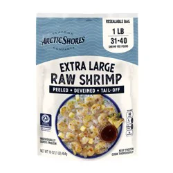 Arctic Shores Extra Large Frozen Raw Shrimp, Peeled, Deveined, Tail Off, 31/40, 16 oz