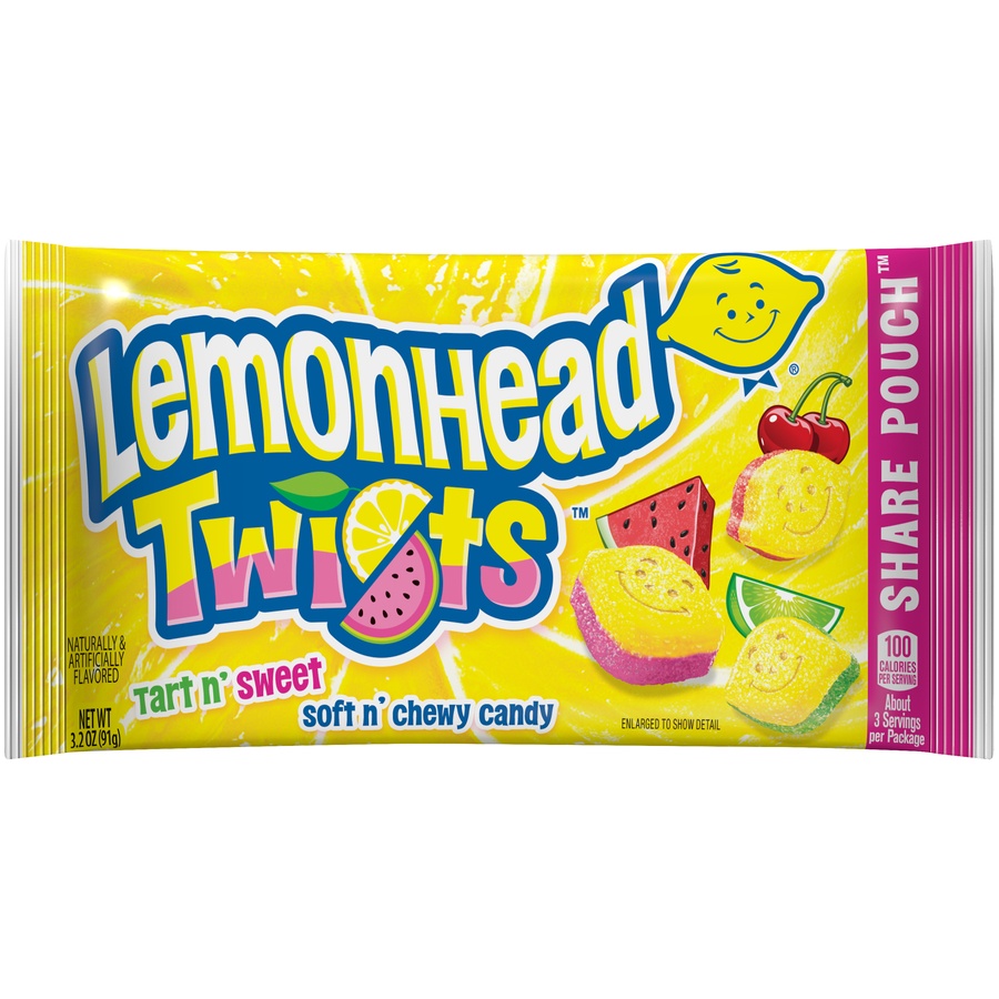 slide 1 of 1, Ferrara Candy Company Lemonhead Twists Tart N Sweet Soft N Chewy Candy Share Pouch, 3.2 oz