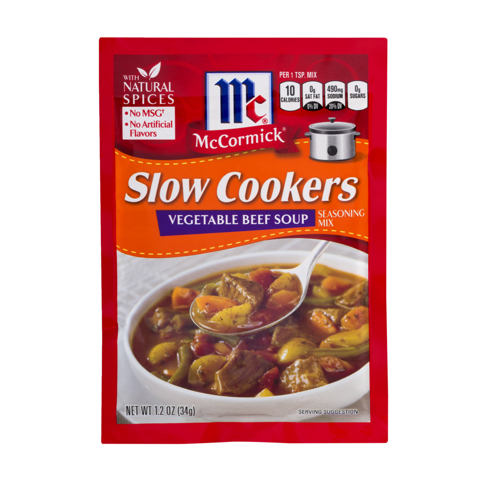 slide 1 of 2, McCormick Slow Cookers Vegetable Beef Soup Seasoning Mix, 1.2 oz