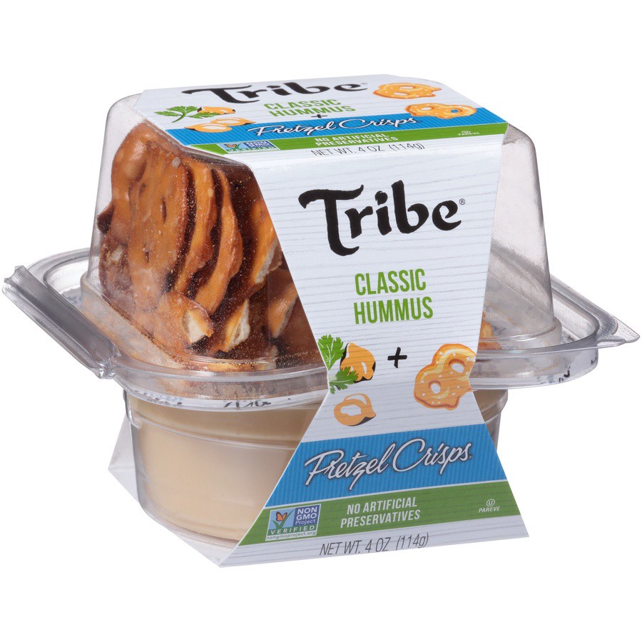 slide 2 of 8, Tribe On The Go - Classic Hummus And Pretzel Crisps, 4 oz