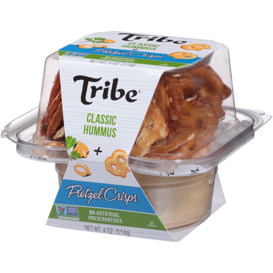 slide 3 of 8, Tribe On The Go - Classic Hummus And Pretzel Crisps, 4 oz