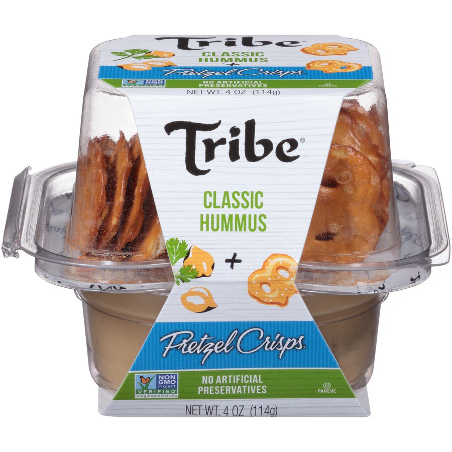 slide 1 of 8, Tribe On The Go - Classic Hummus And Pretzel Crisps, 4 oz