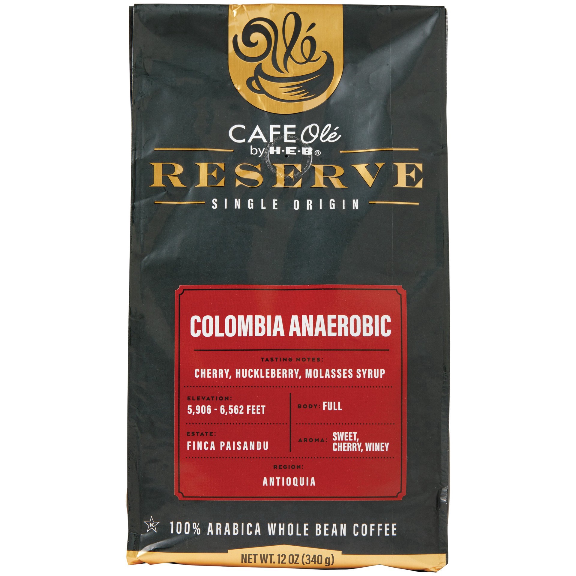 slide 1 of 1, CAFE Olé by H-E-B Reserve Single Origin Whole Bean Colombia Anerobic Coffee, 12 oz