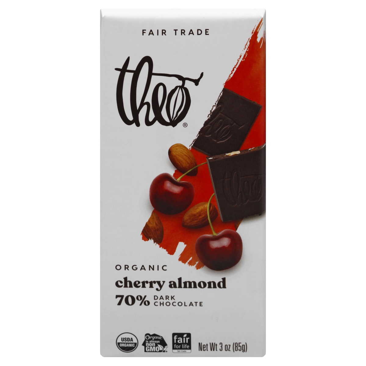 slide 1 of 1, Theo Organic 70% Cherry Almond Dark Chocolate 3 oz, 3 oz