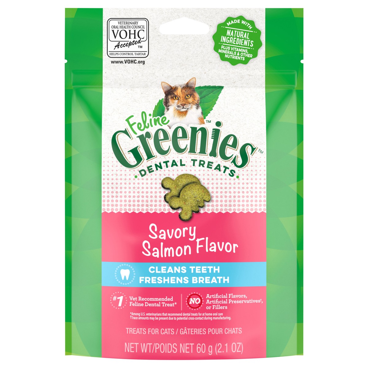 slide 1 of 9, Greenies Dental Care Salmon Adult Cat Treats - 2.1oz, 2.1 oz