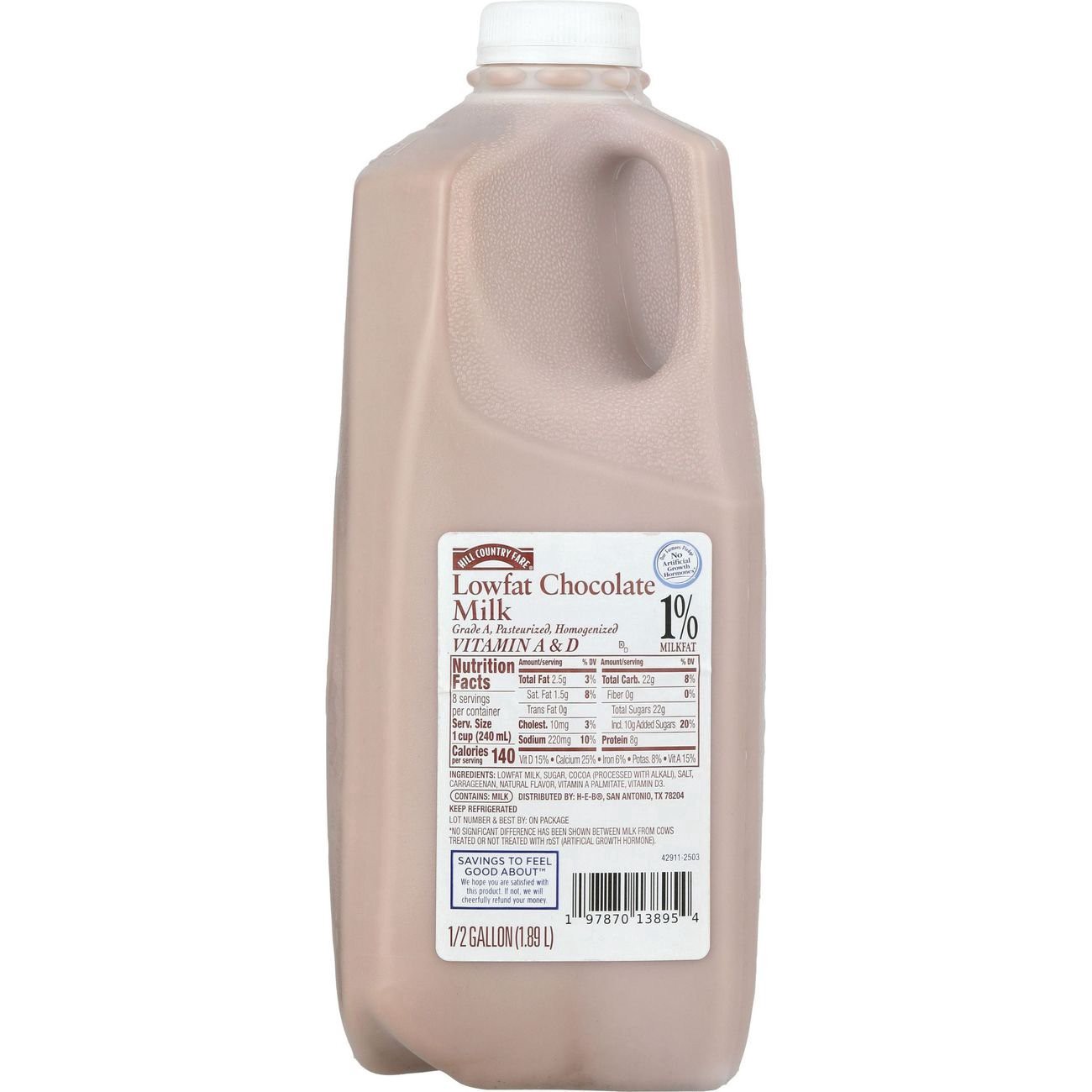 slide 1 of 1, Hill Country Fare 1% Low Fat Chocolate Milk, 1/2 gal