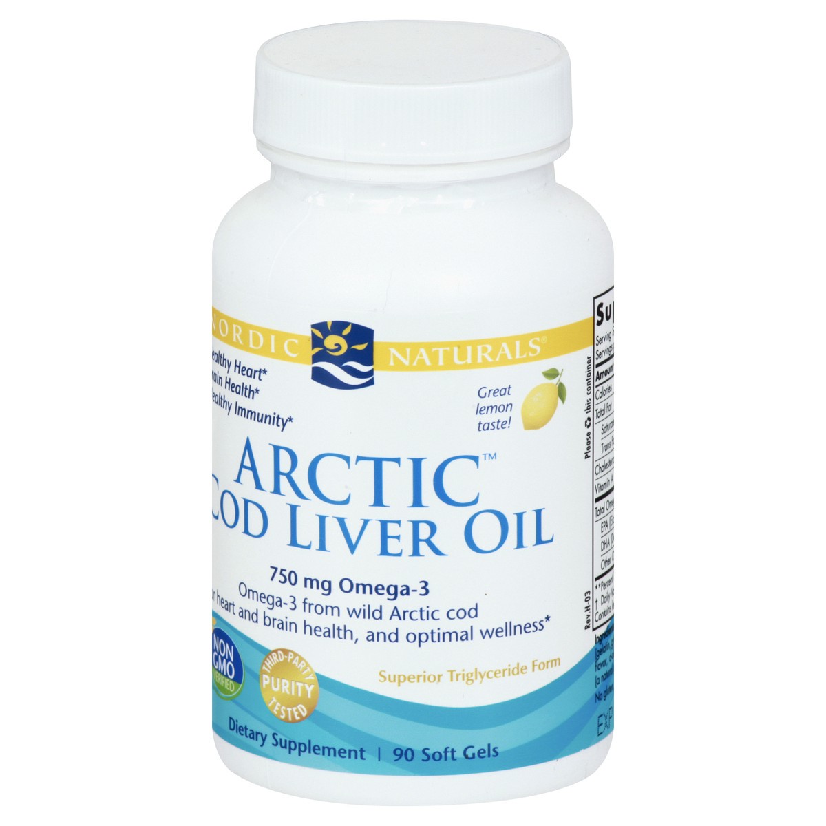 slide 3 of 12, Nordic Naturals Arctic Cod Liver Oil Omega-3 Lemon Flavor, 90 ct