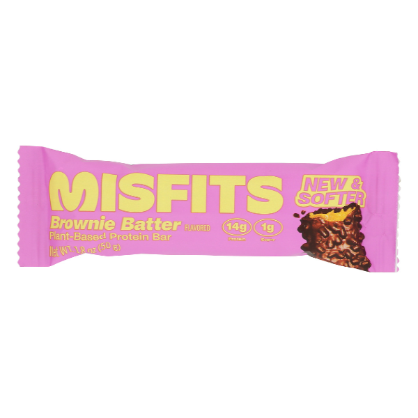 slide 1 of 1, Misfits Peanut Butter Brownie Batter Plant Bsd Protein Bar, 1.6 oz