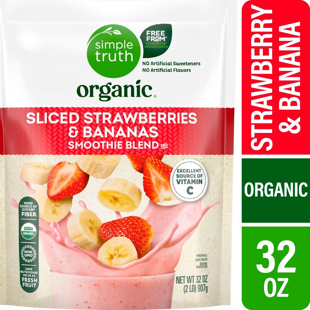 slide 2 of 3, Simple Truth Organic® Sliced Strawberries and Bananas Smoothie Blend, 32 oz