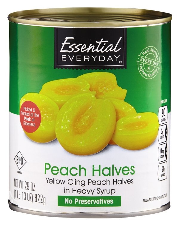 slide 1 of 1, Essential Everyday Halves Peach Heavy Syrup, 29 oz