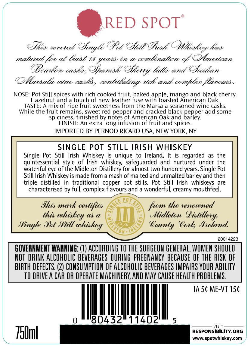 slide 3 of 7, Spot Irish Whiskey Red Spot 15 Year Old Single Pot Still Irish Whiskey 750mL, 92 Proof, 