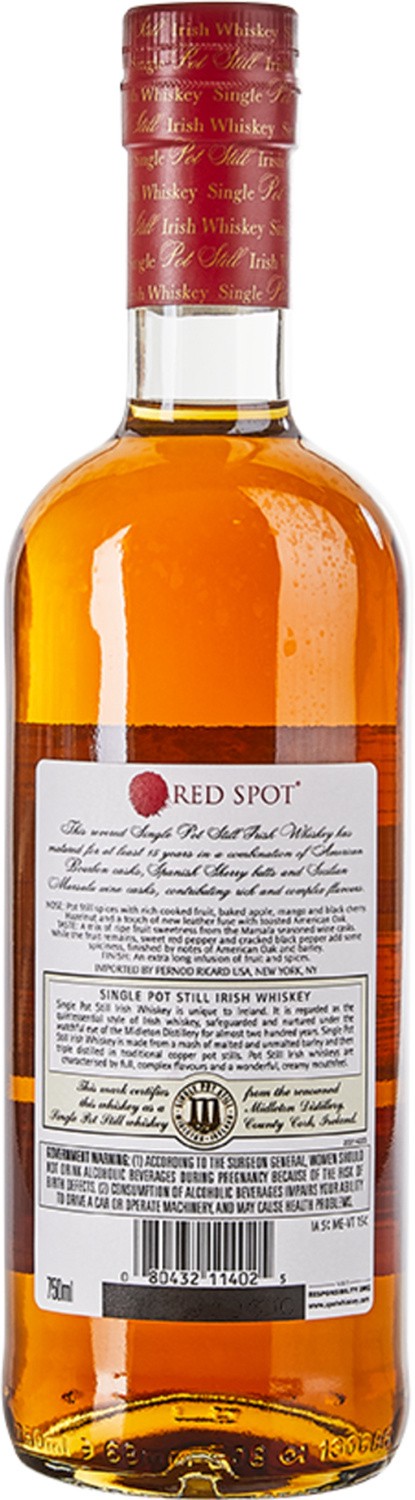 slide 2 of 7, Spot Irish Whiskey Red Spot 15 Year Old Single Pot Still Irish Whiskey 750mL, 92 Proof, 
