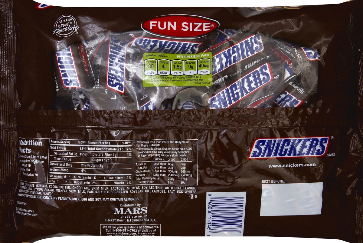 slide 4 of 6, SNICKERS Original Chocolate Fun Size Bars, 22.55 oz. Bag, 22.55 oz