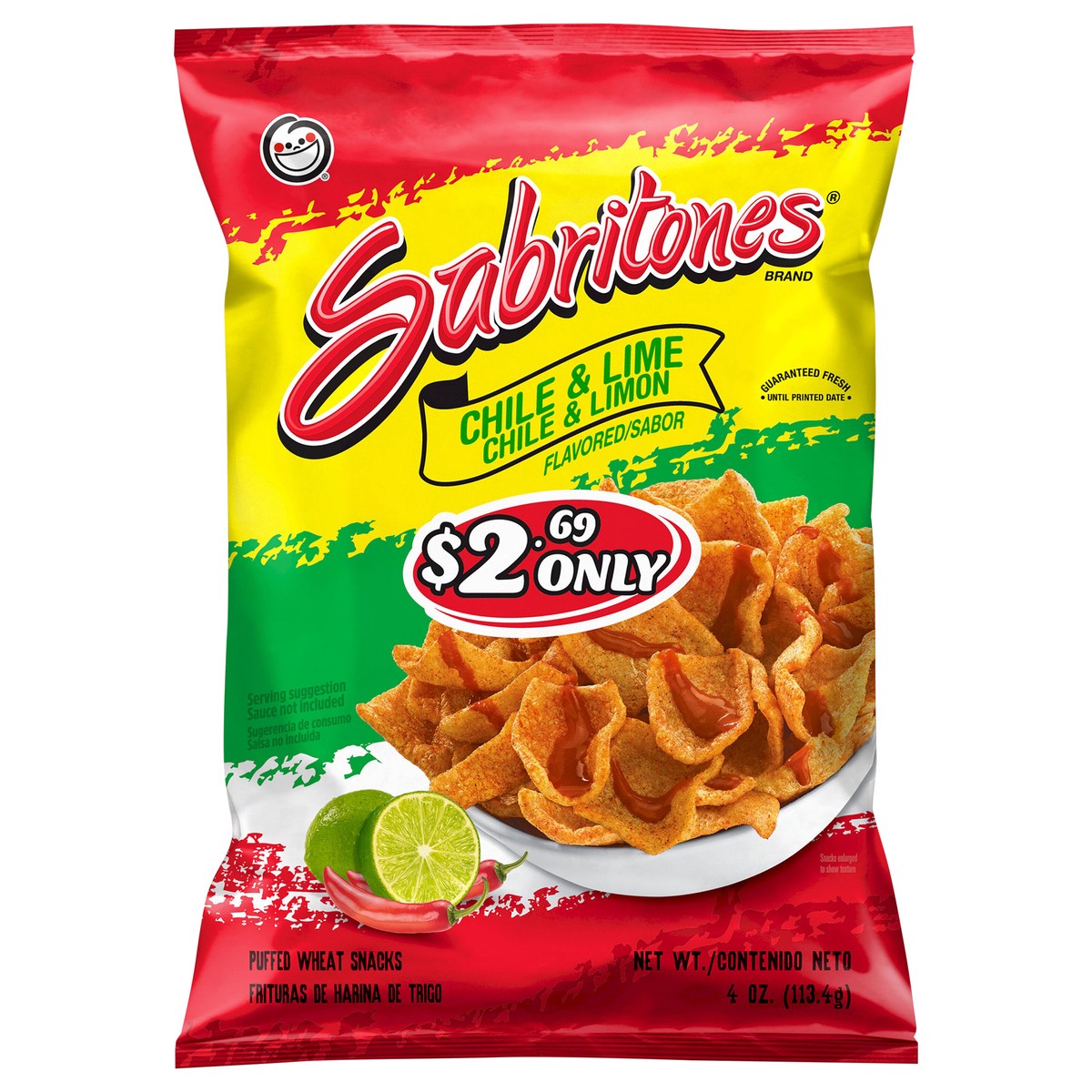 slide 3 of 3, Sabritones Puffed Wheat Snacks, Chile & Lime, 4 ct