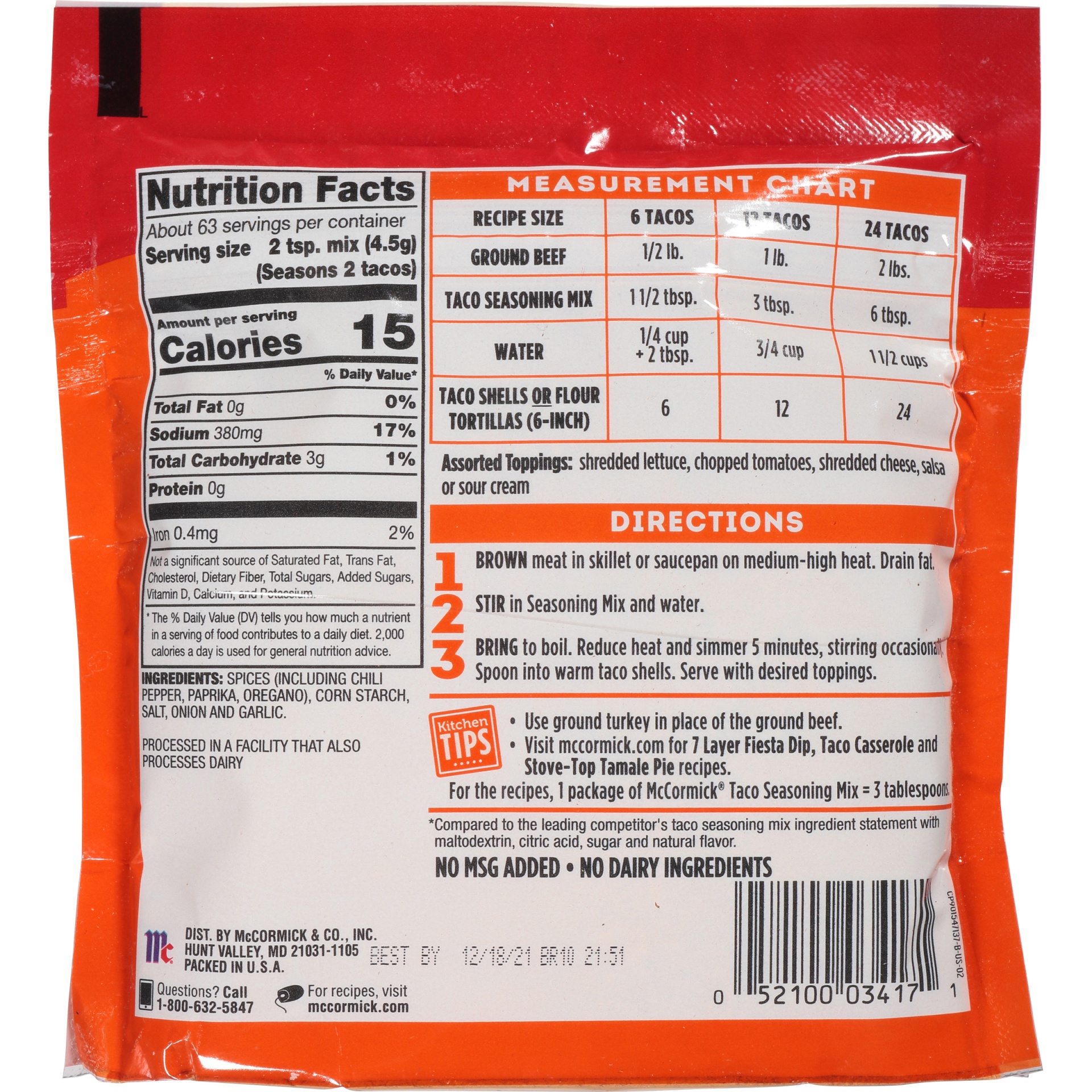 Mccormick Low Sodium Taco Seasoning Nutrition Facts