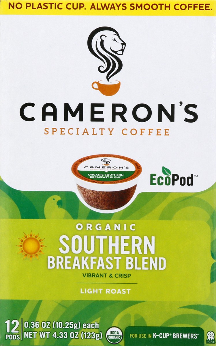 slide 1 of 9, Cameron's Organic Light Roast EcoPods Southern Breakfast Blend Coffee - 12 ct, 12 ct