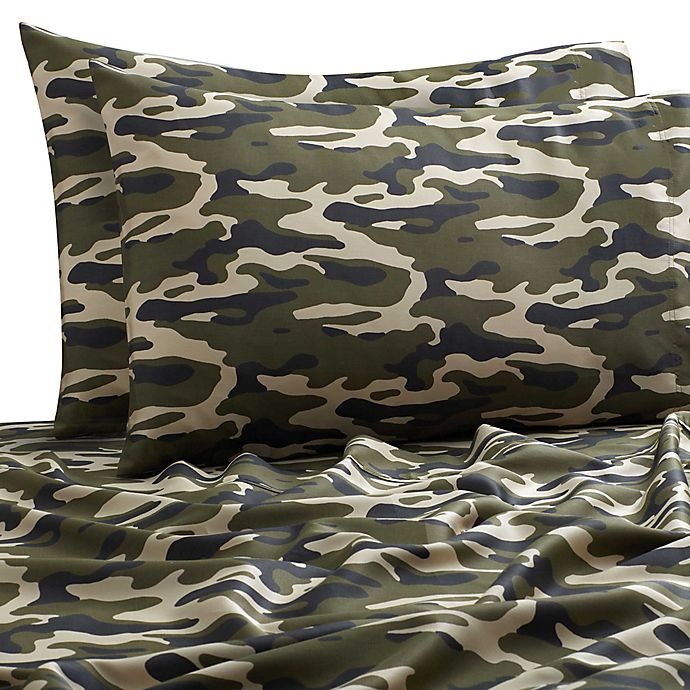 slide 1 of 2, SALT Camo 300-Thread-Count Full/Full XL Sheet Set - Green, 1 ct