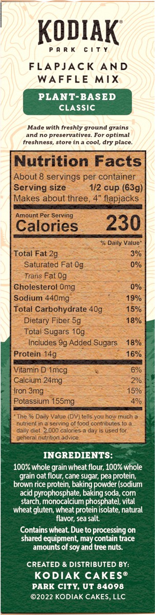 slide 7 of 8, Kodiak Cakes Plant-Based Classic Flapjack & Waffle Mix, 18 oz