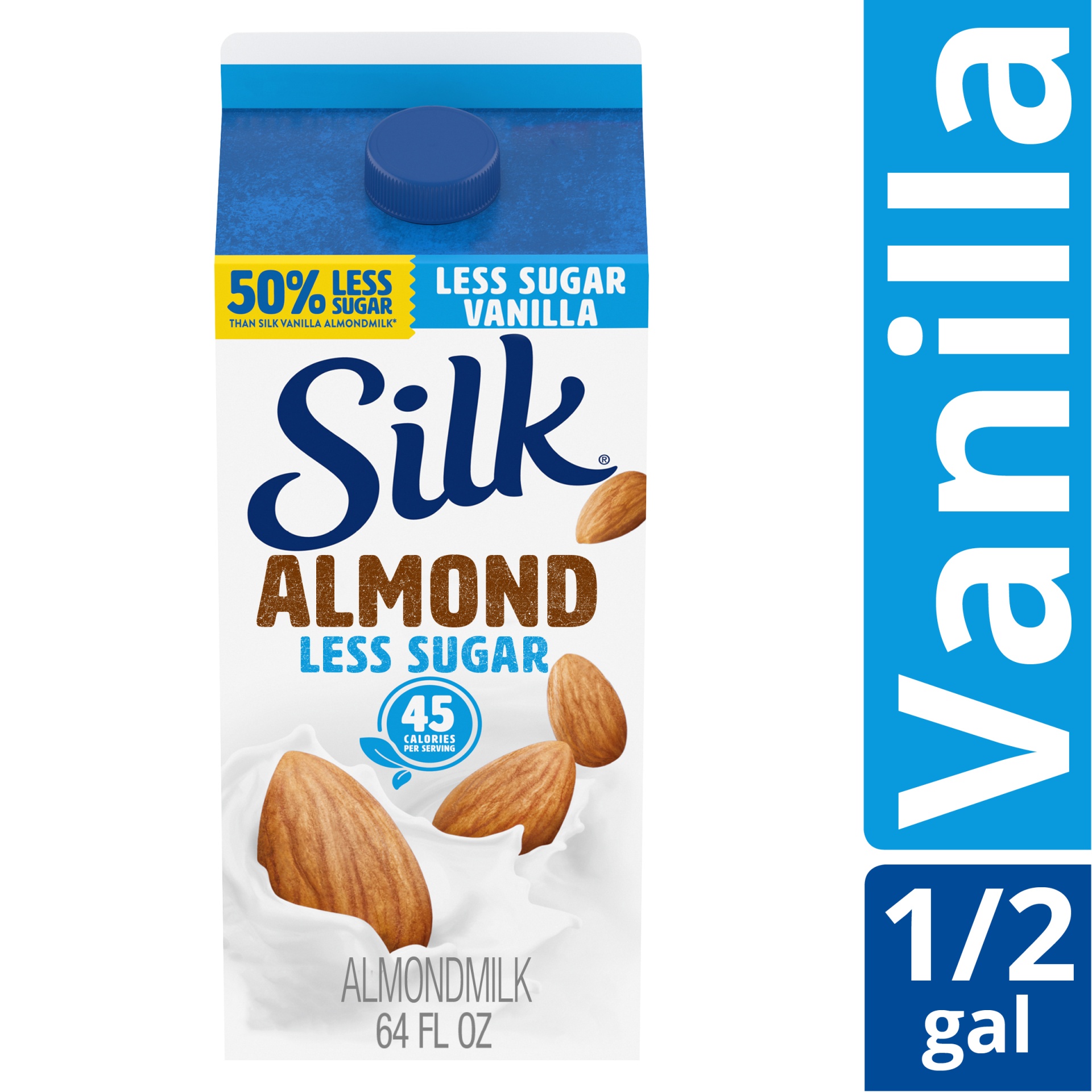 slide 1 of 7, Silk Less Sugar Vanilla Almond Milk, 64 fl oz