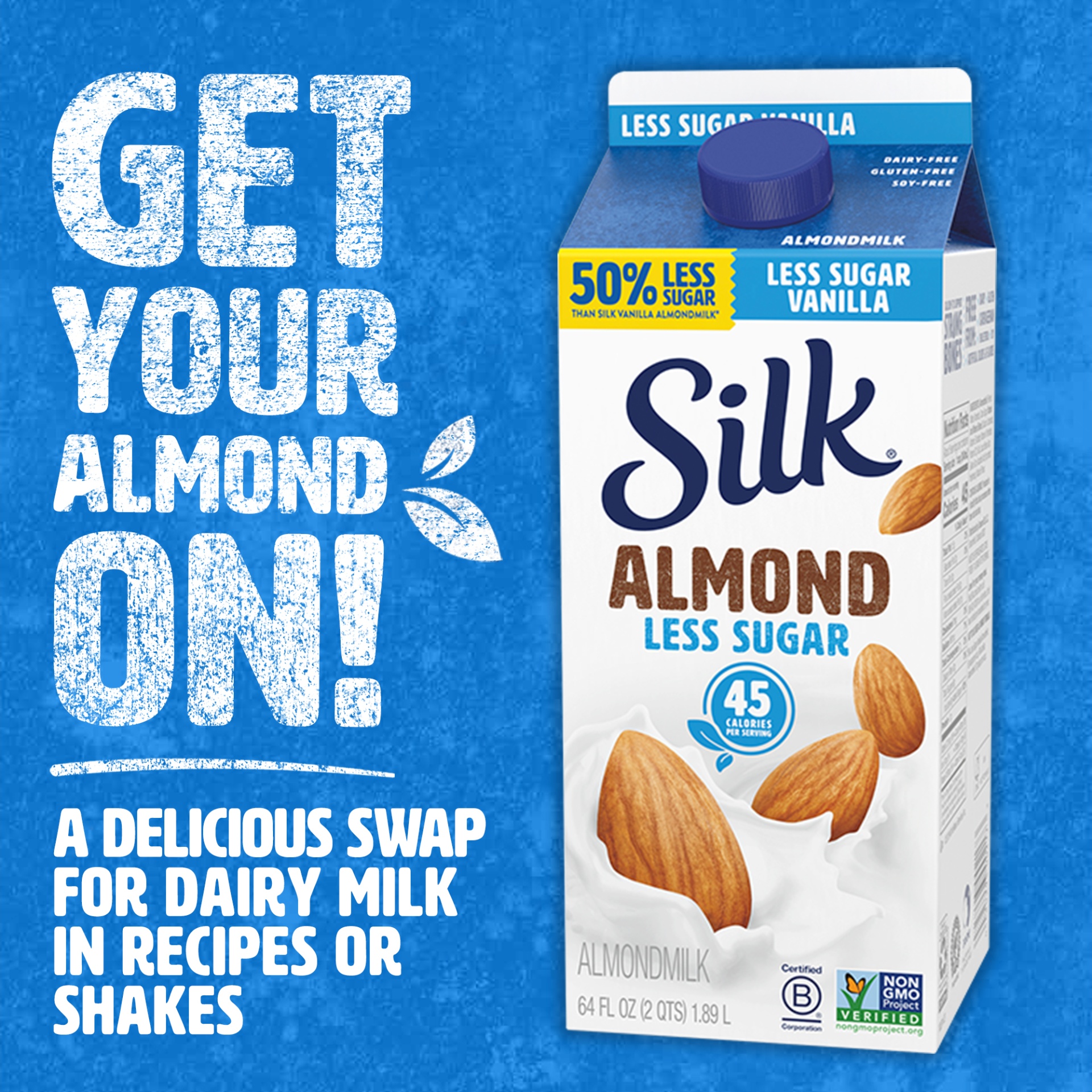 slide 5 of 7, Silk Less Sugar Vanilla Almond Milk, 64 fl oz