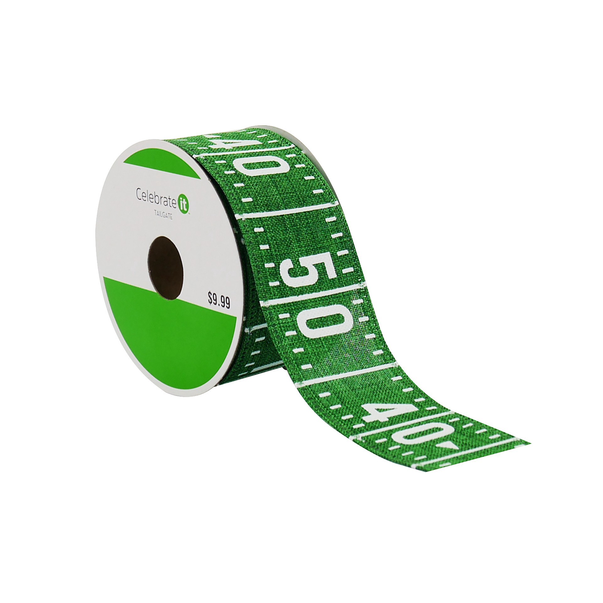 slide 3 of 3, 1.5" X 6.6yd. Football Field Wired Faux Linen Ribbon By Celebrate It Tailgate, 1.5 in x 6.6 yd