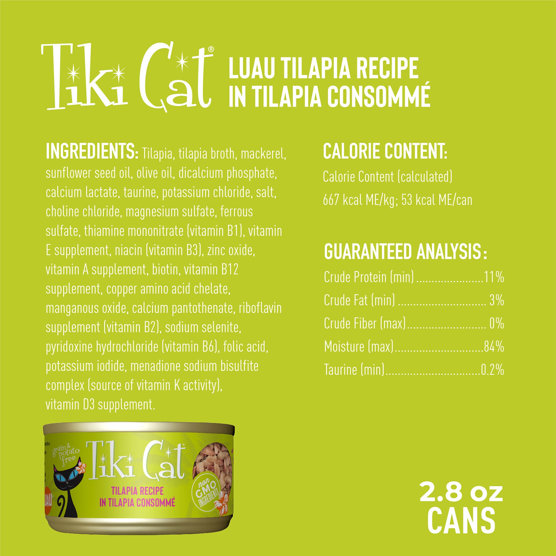 slide 3 of 8, Tiki Cat Luau Wet Cat Food, Tilapia, 2.8 oz. Can, 2.8 oz