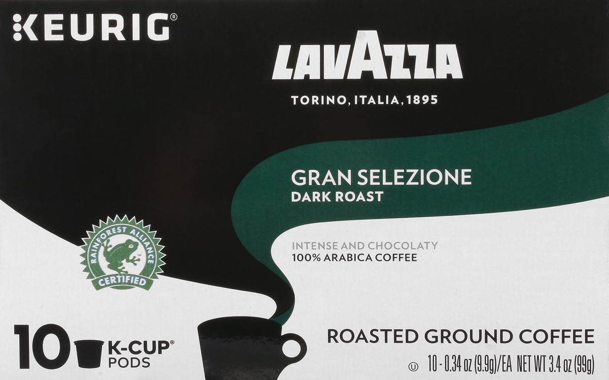 slide 2 of 9, Lavazza Coffee, 100% Arabica, Ground, Dark Roast, Gran Selezione, K-Cup Pods - 0.34 oz, 0.34 oz