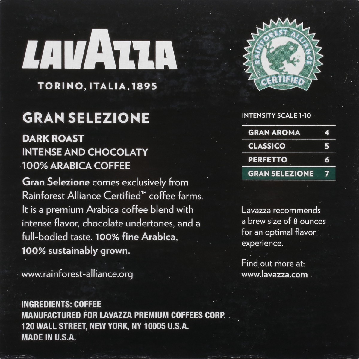 slide 3 of 9, Lavazza Coffee, 100% Arabica, Ground, Dark Roast, Gran Selezione, K-Cup Pods - 0.34 oz, 0.34 oz