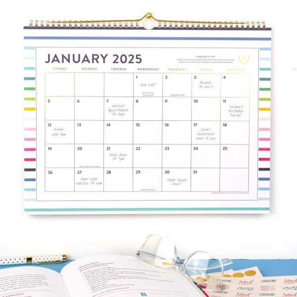 slide 2 of 6, 2025 Simplified By Emily Ley For At-A-Glance Monthly Wall Calendar, 15"" X 12"", Happy Stripe, January To December, El32-707, 1 ct