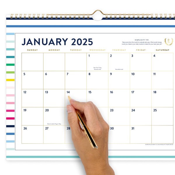 slide 3 of 6, 2025 Simplified By Emily Ley For At-A-Glance Monthly Wall Calendar, 15"" X 12"", Happy Stripe, January To December, El32-707, 1 ct