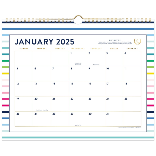 slide 1 of 6, 2025 Simplified By Emily Ley For At-A-Glance Monthly Wall Calendar, 15"" X 12"", Happy Stripe, January To December, El32-707, 1 ct