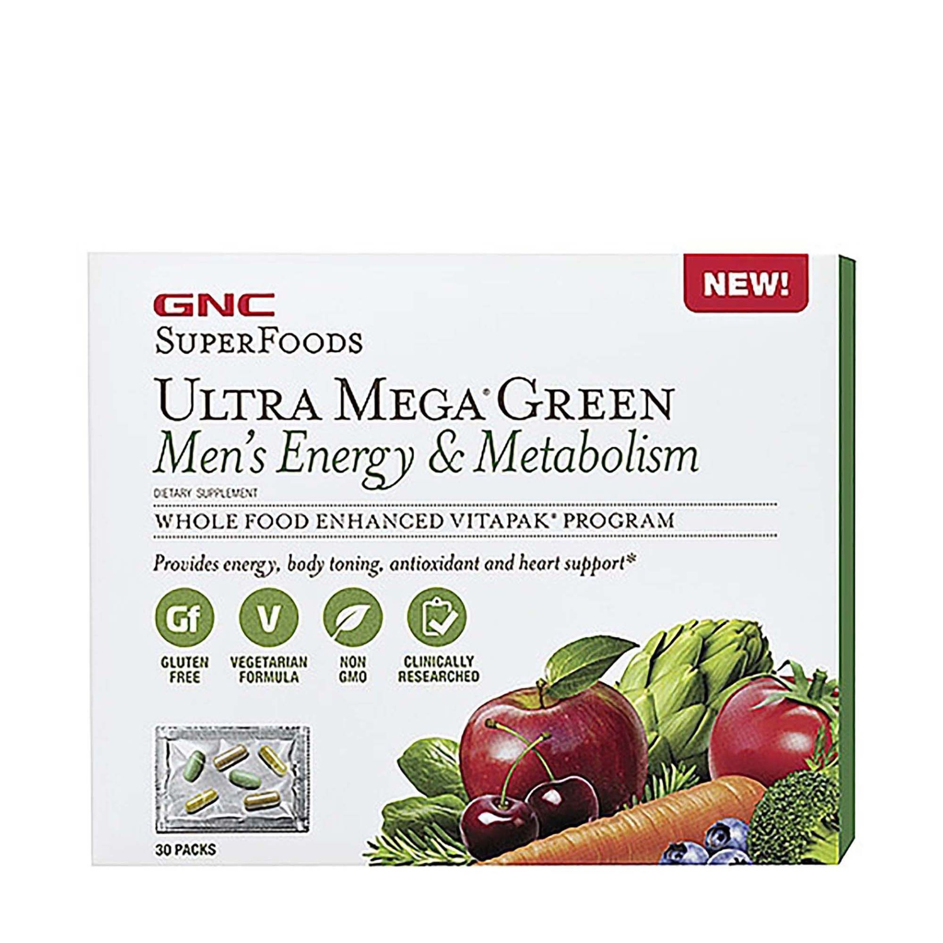 slide 1 of 1, GNC SuperFoods Ultra Mega Green Men's Energy & Metabolism, 30 ct