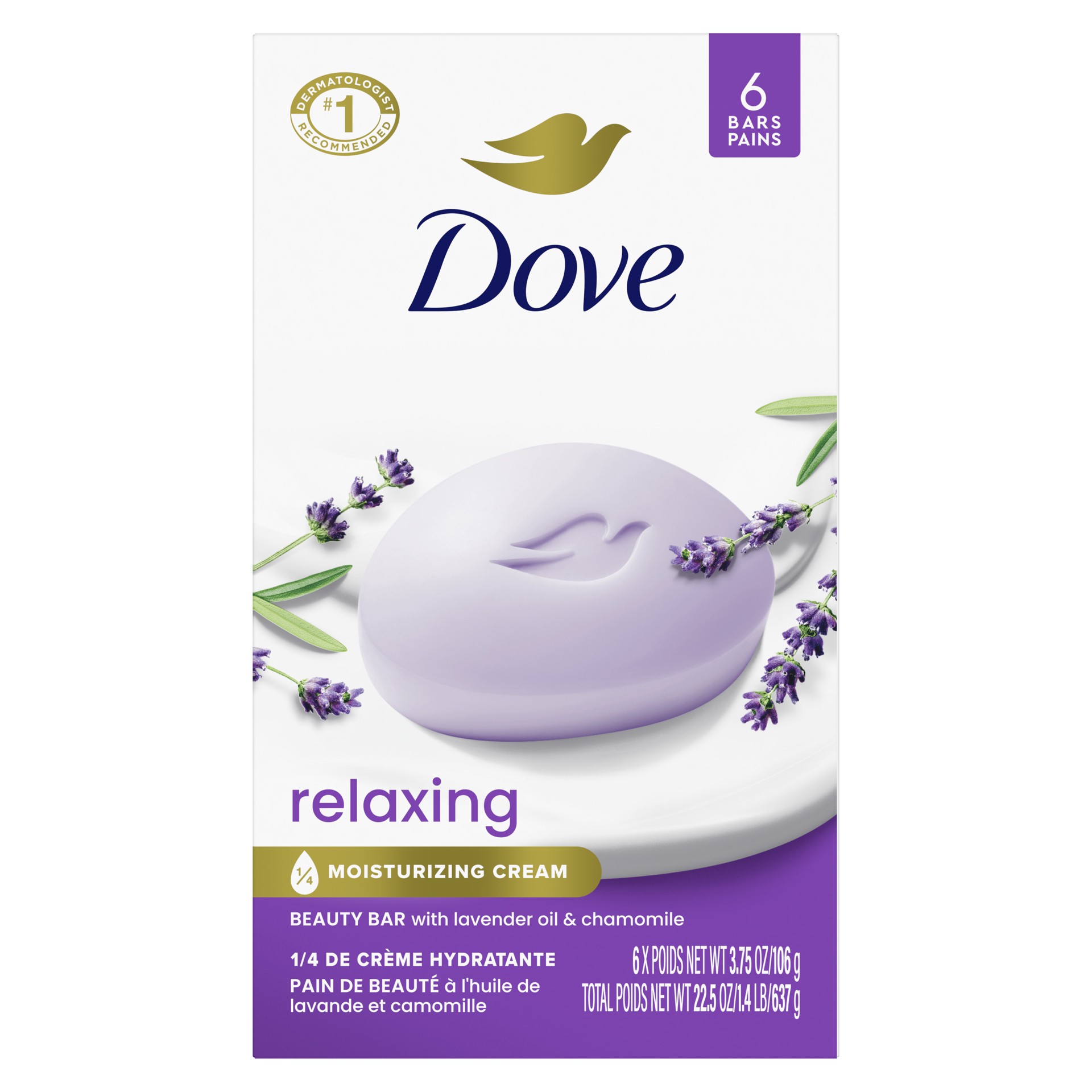 slide 1 of 11, Dove Beauty Bar Gentle Skin Cleanser Relaxing Lavender, 3.75 oz, 6 Bars, 3.75 oz