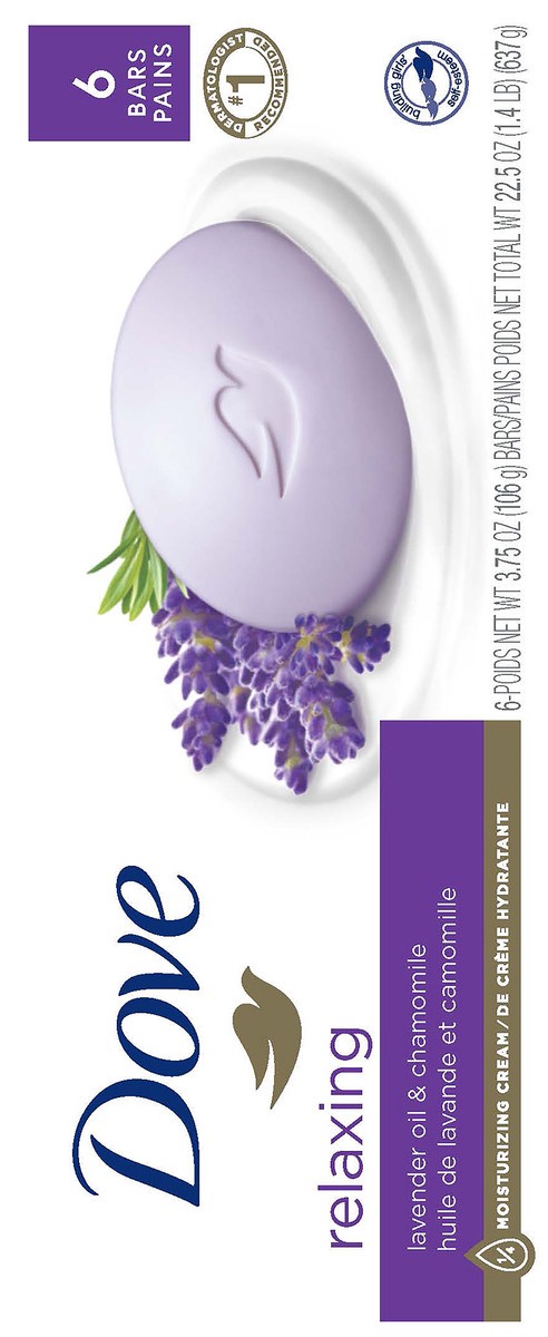 slide 5 of 11, Dove Beauty Bar Gentle Skin Cleanser Relaxing Lavender, 3.75 oz, 6 Bars, 3.75 oz