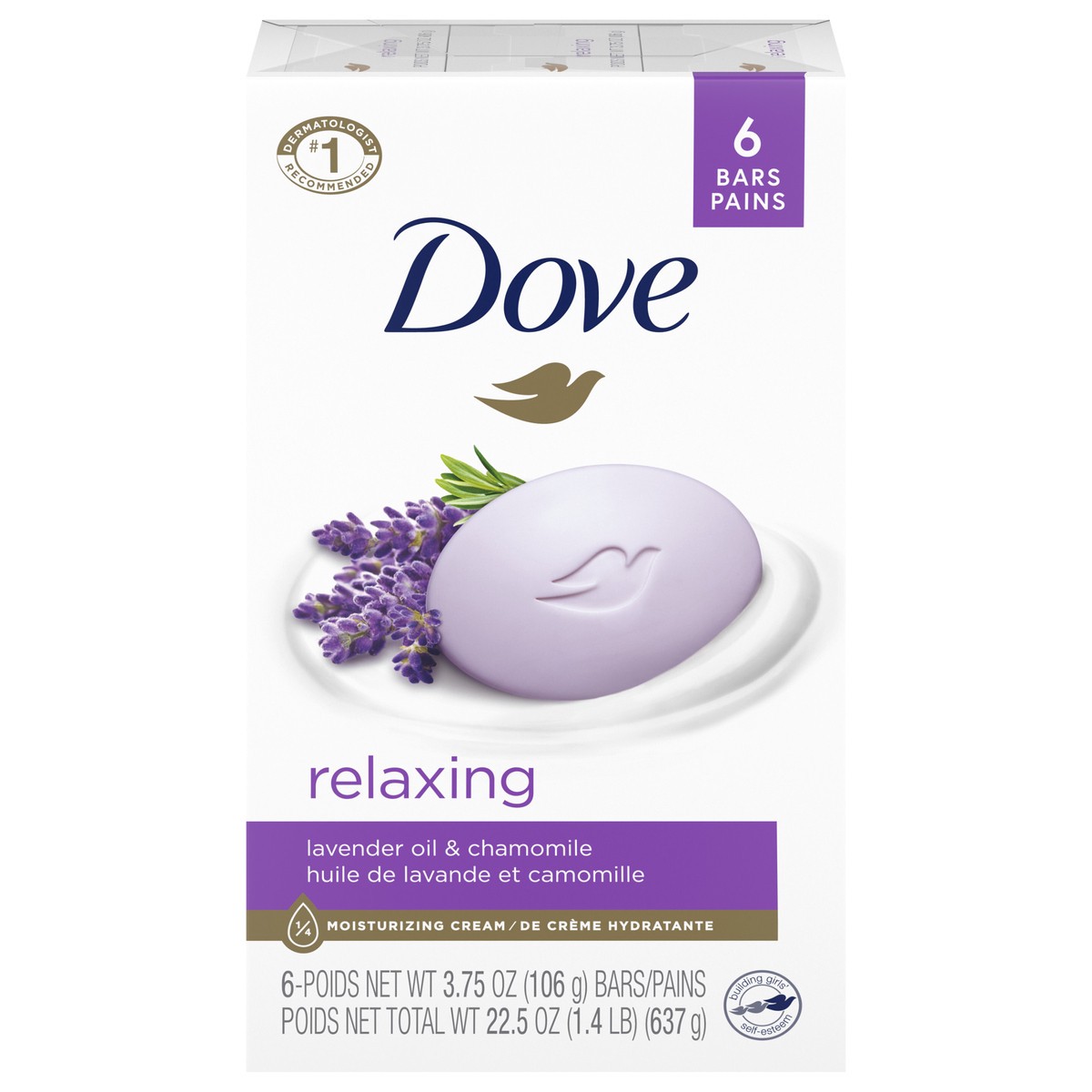 slide 1 of 9, Dove Relaxing Lavender Bar Soap, 6 ct