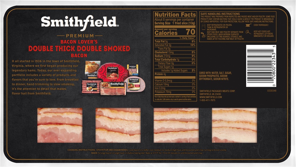 slide 5 of 7, Smithfield Premium Double Thick Double Smoked Bacon, 12 oz, 12 oz