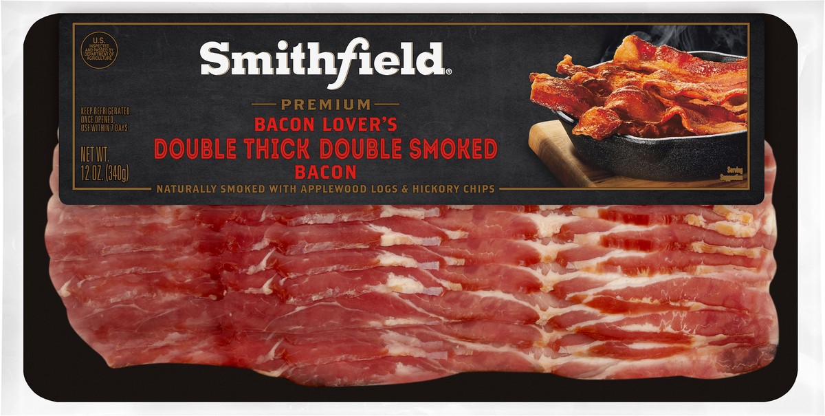 slide 7 of 7, Smithfield Premium Double Thick Double Smoked Bacon, 12 oz, 12 oz