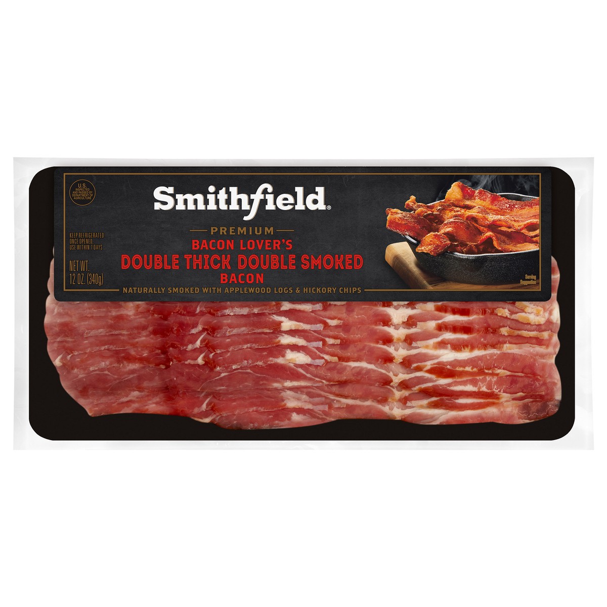 slide 6 of 7, Smithfield Premium Double Thick Double Smoked Bacon, 12 oz, 12 oz