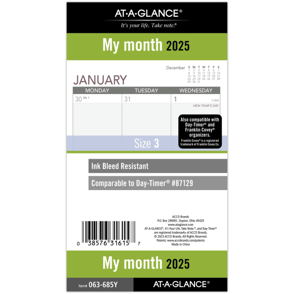 slide 1 of 4, 2025 At-A-Glance Monthly Planner Refill, Portable Size, January To December, 1 ct