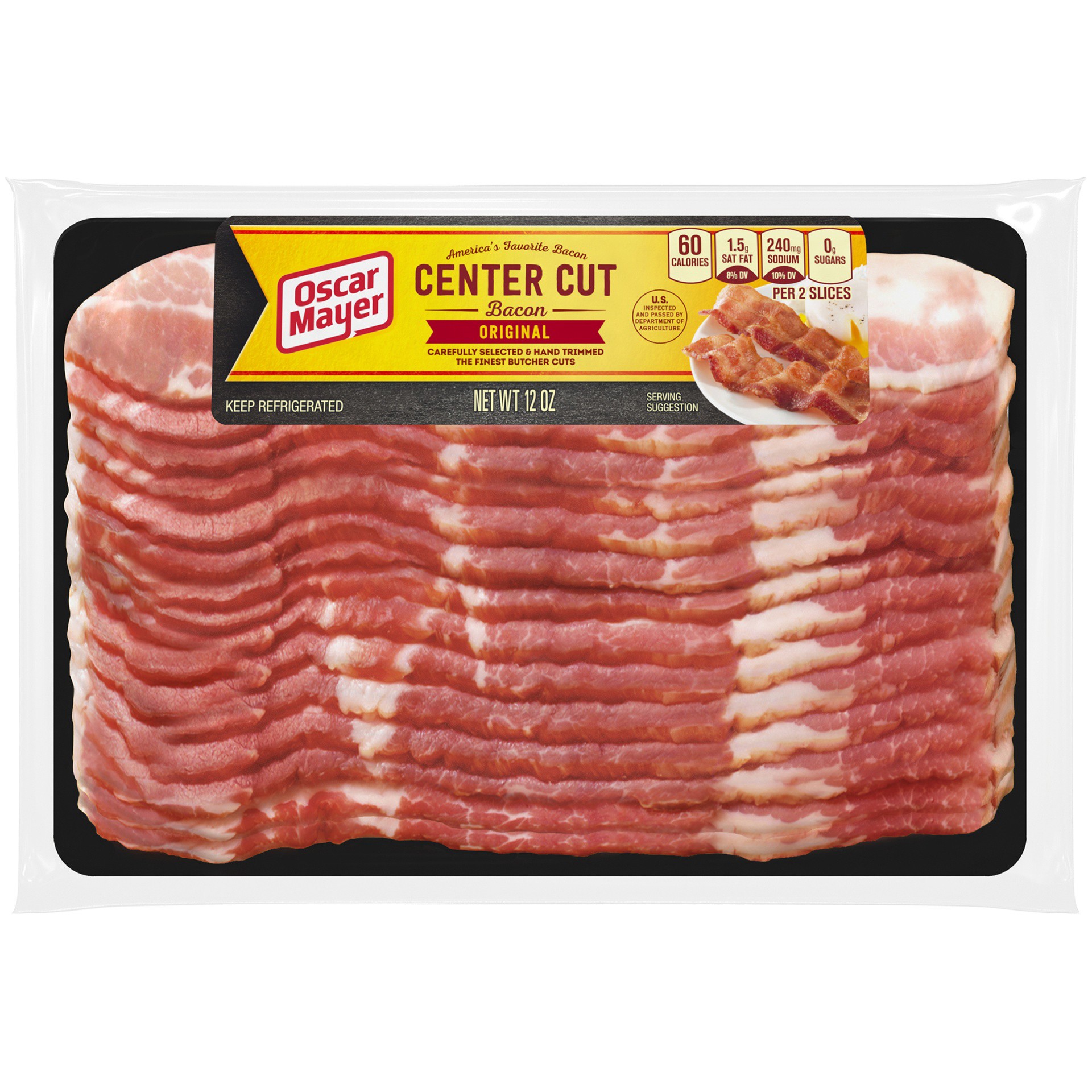 slide 1 of 5, Oscar Mayer Original Center Cut Bacon, for a Low Carb Lifestyle, 12 oz Pack, 12 oz