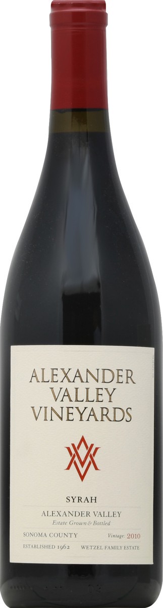 slide 2 of 2, Alexander Valley Vineyards Syrah, Alexander Valley, Sonoma County, Vintage 2010, 750 ml