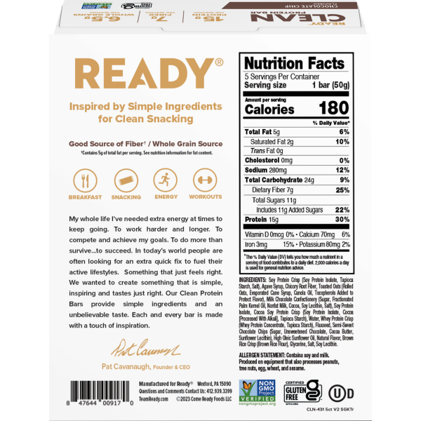 slide 4 of 5, Ready CLEAN Protein Bar - Chocolate Chip, 