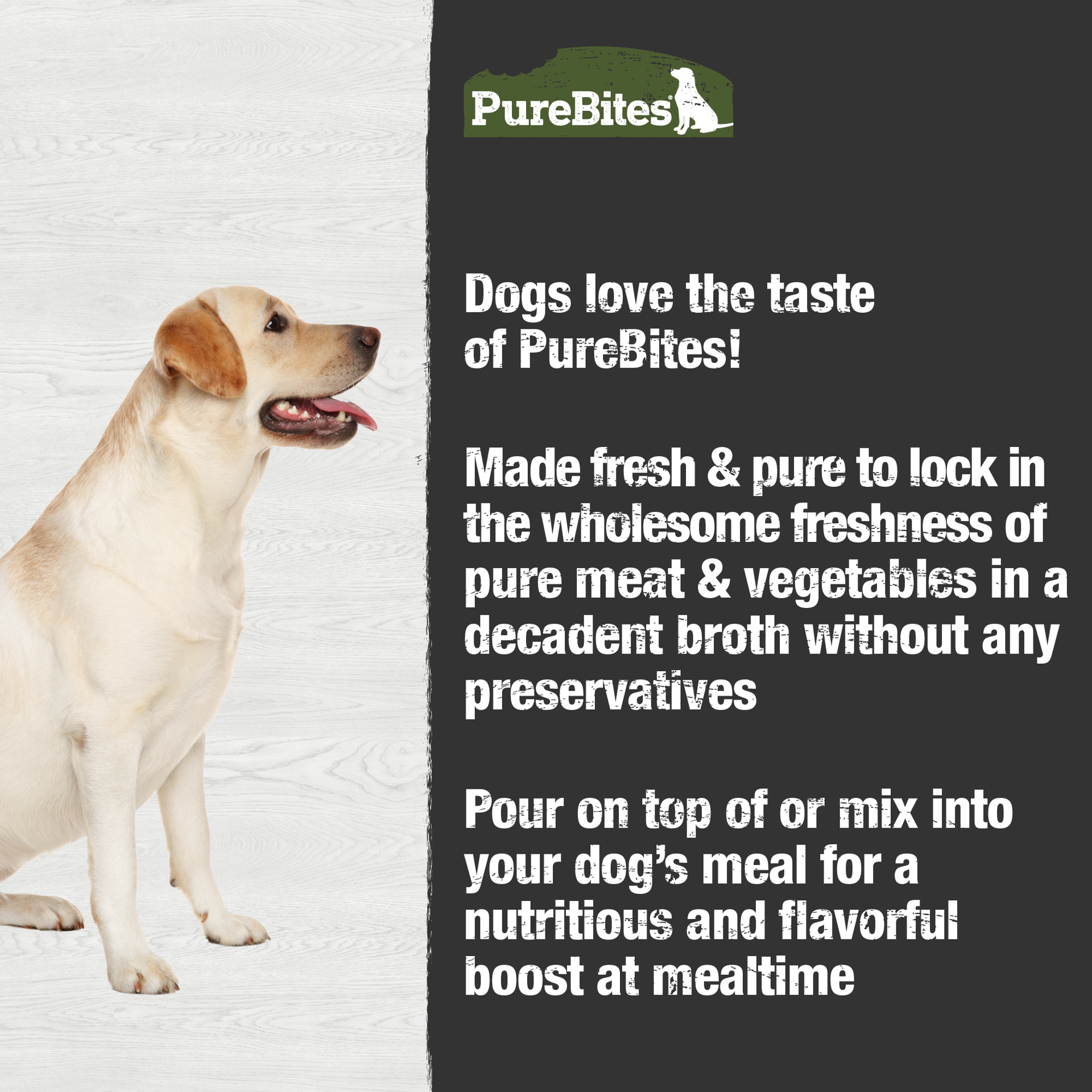 slide 4 of 5, PureBites Broths Dog Treat • Topper 57g | Chicken, Beef & Vegetables | 5 Ingredients | Case of 18, 1 ct