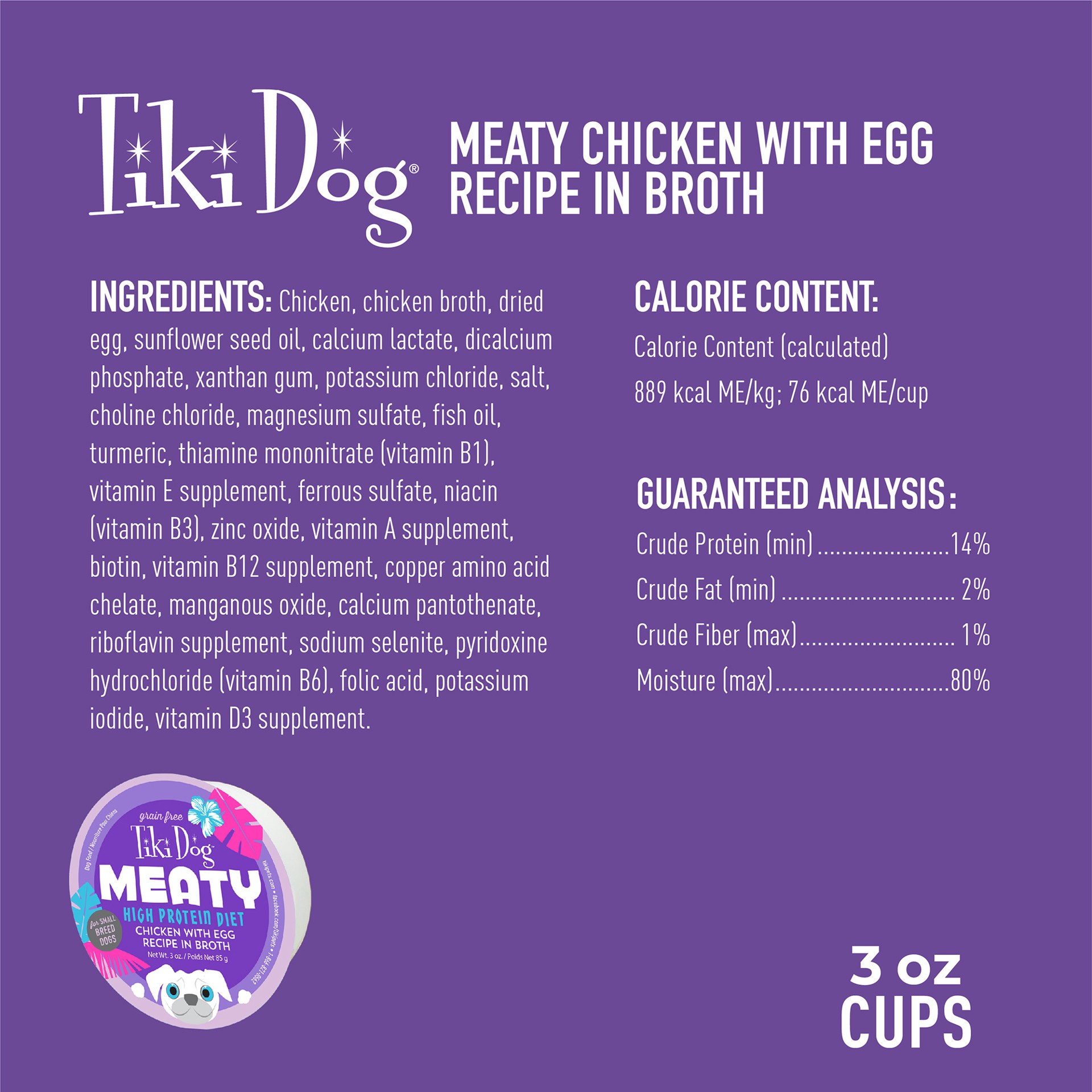 slide 3 of 4, Tiki Dog Meaty Wet Dog Food, Chicken with Egg, 3 oz. Cup (4 Count), 3 oz