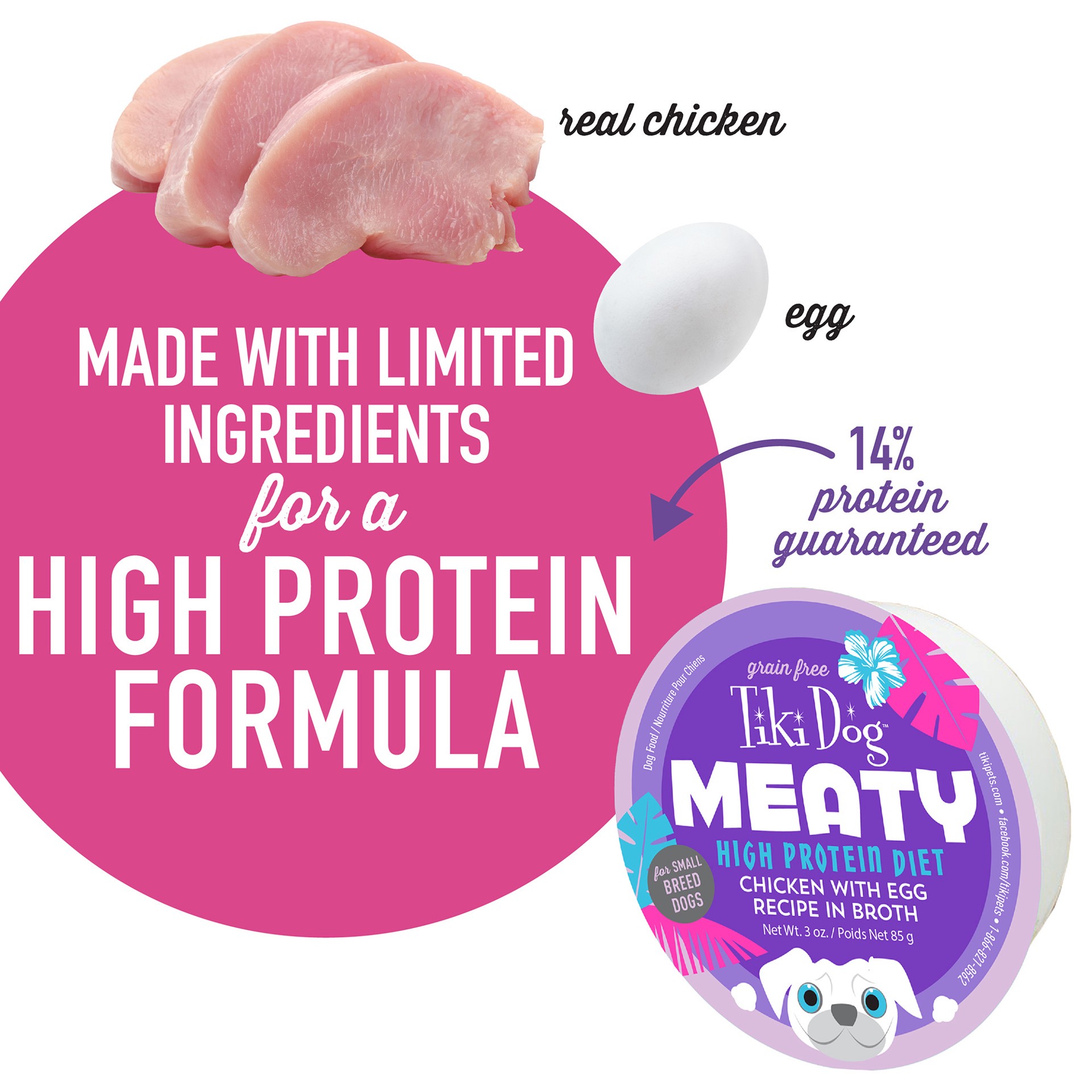 slide 4 of 4, Tiki Dog Meaty Wet Dog Food, Chicken with Egg, 3 oz. Cup (4 Count), 3 oz